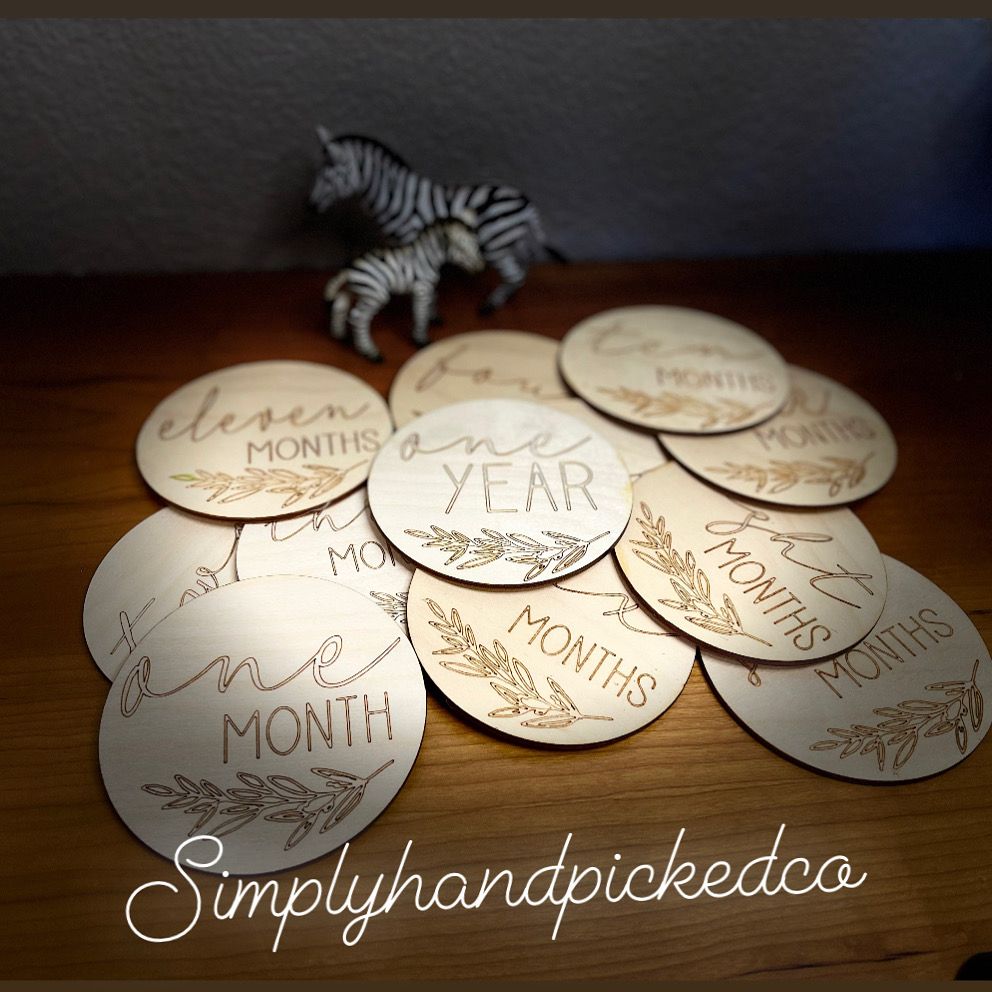 Wood Engraved Baby Month Tags