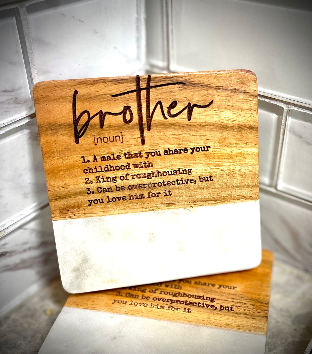 Wood and Marble Coasters- Brother