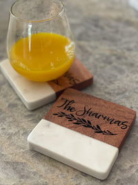 Wood and marble engraved coasters